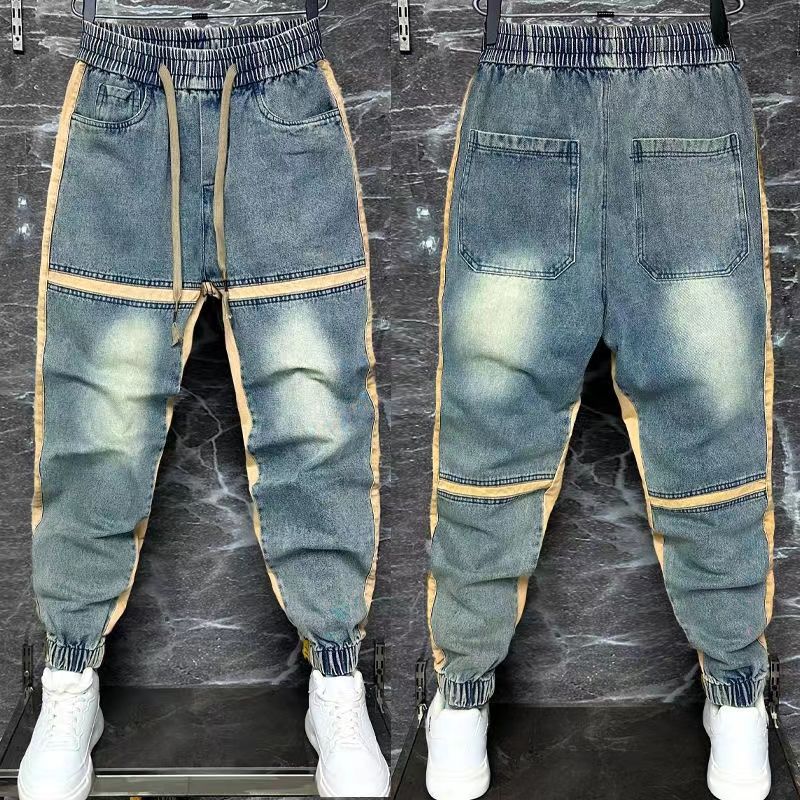 Streetwear Brand Jeans - メンズブルーデニムハーレムパンツ,スプライスカットジーンズ,ヒップホップストリートウェア,ブランド衣類,新しいコレクション2021
