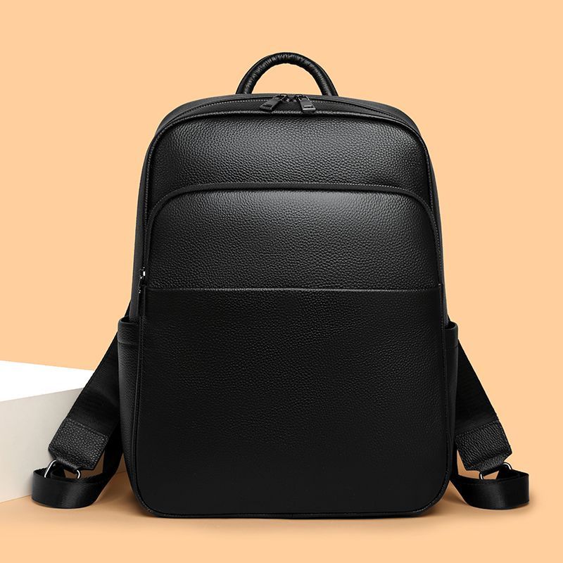 Streetwear Brand Backpack - 2026 新しい高級ブランド本物の本革メンズソリッドバックパック学生バックパック少年高級 15.6 インチコンピュータラップトップバッグ
