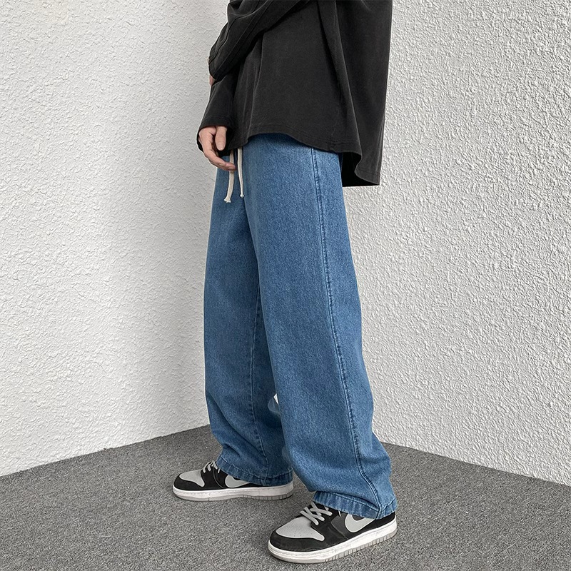 Streetwear Brand Jeans - 2025 新しいストリートウェアルーズジーンズ男性韓国スタイルファッションルーズストレートワイドレッグパンツメンズブランド服黒ライトブルー