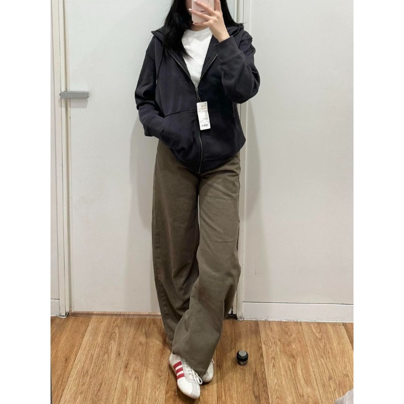 Streetwear Brand Niche - 2026年トレンドブランド レトロなリラックス感のあるフード付きカーディガンセーター レディース 秋冬 ベルベット素材 暖かく多用途なニッチファッション