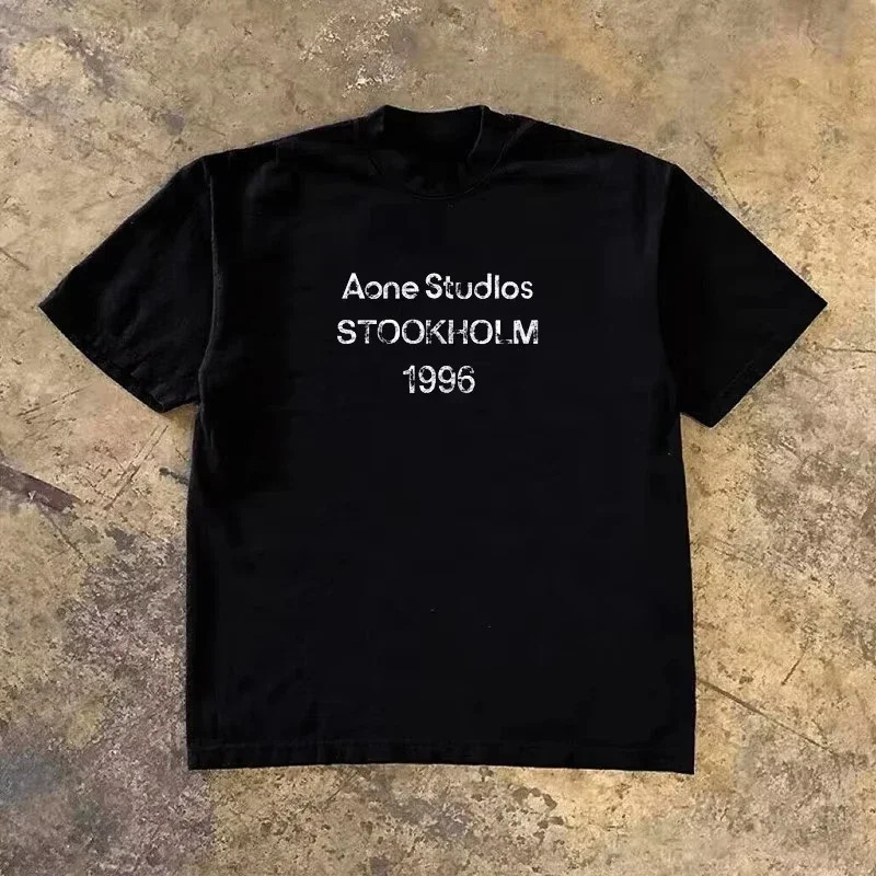 Streetwear Brand Marketing - クラシックロゴストックホルム 1996 色褪せた高級ミニマリズムブランド Tシャツコットングラフィック Tシャツ男性女性夏ストリートウェア