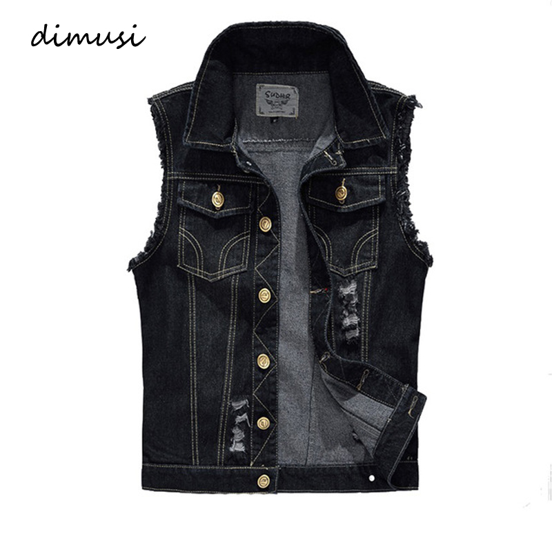 Streetwear Brand Marketing - DIMUSI 春の新作秋ヴィンテージデザインメンズデニムベスト男性黒ノースリーブジャケット男性穴ジーンズブランドチョッキ 6XL 、YA566