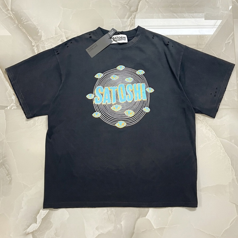 Streetwear Brand Niche - ストリートウェアニッチファッションブランド レトロ パンチング加工 サトシ・ナカモト 半袖 カジュアル