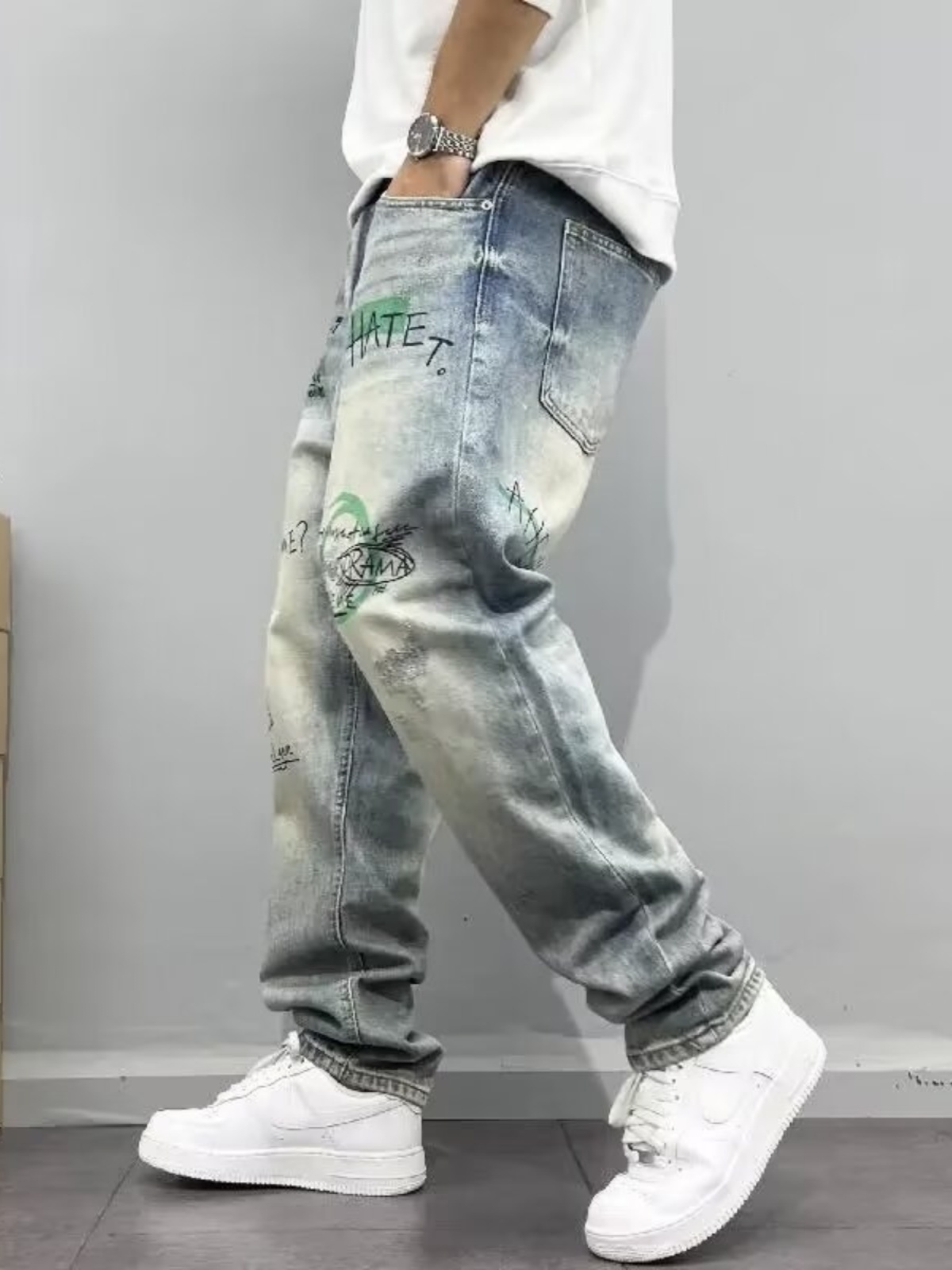 レトロアメリカンストリートウェアメンズルーズフィットストレー - Streetwear Brand Jeans のレビューと価格