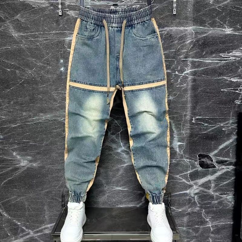 メンズブルーデニムハーレムパンツ,スプライスカットジーンズ, - Streetwear Brand Jeans のレビューと価格