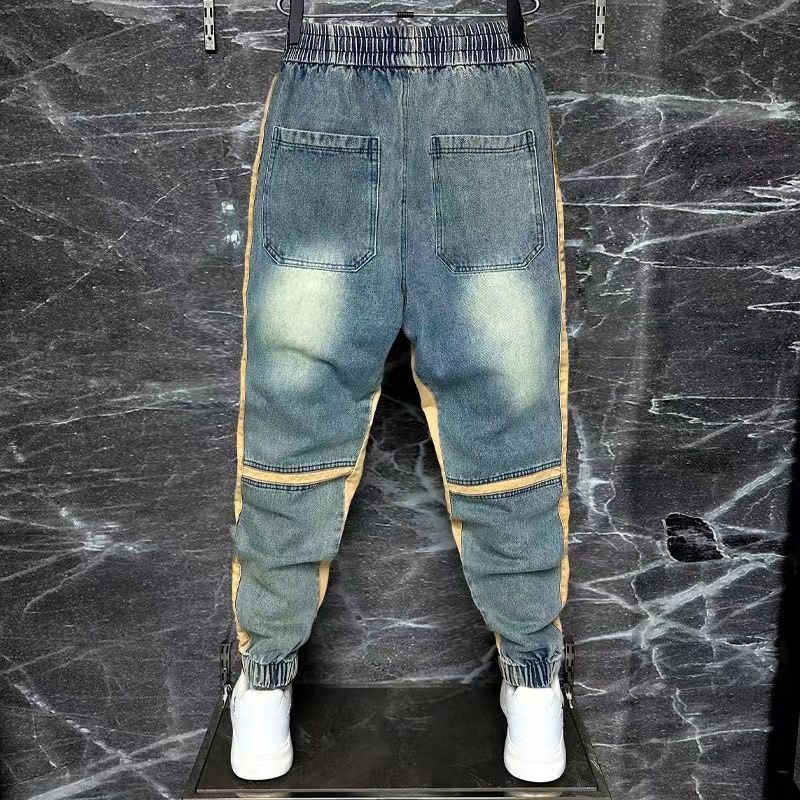 メンズブルーデニムハーレムパンツ,スプライスカットジーンズ, - Streetwear Brand Jeans のレビューと価格