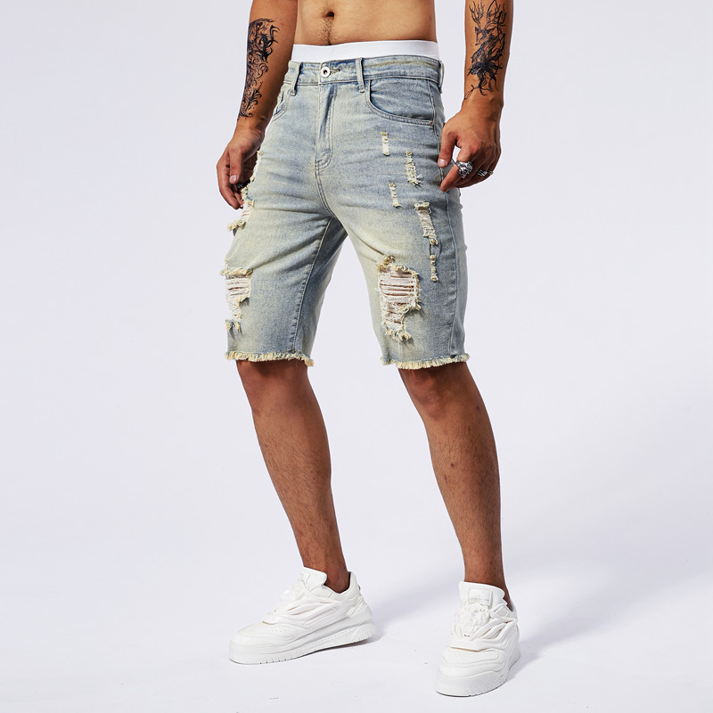 2025 夏の新メンズリッピングデニムショーツファッションヴ - Streetwear Brand Marketing のレビューと価格