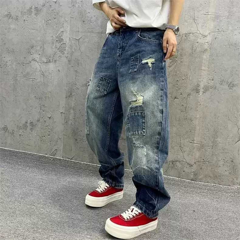 ブランドスプライシングジーンズ 秋ファッション ルーズストレ - Streetwear Brand Jeans のレビューと価格