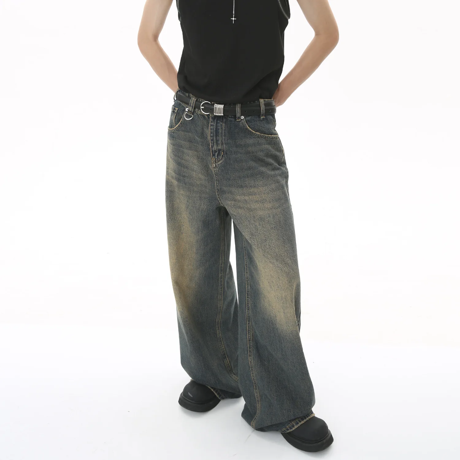 新しいメンズバギーストレートレッグワイドレッグジーンズ男性フ - Streetwear Brand Jeans のレビューと価格