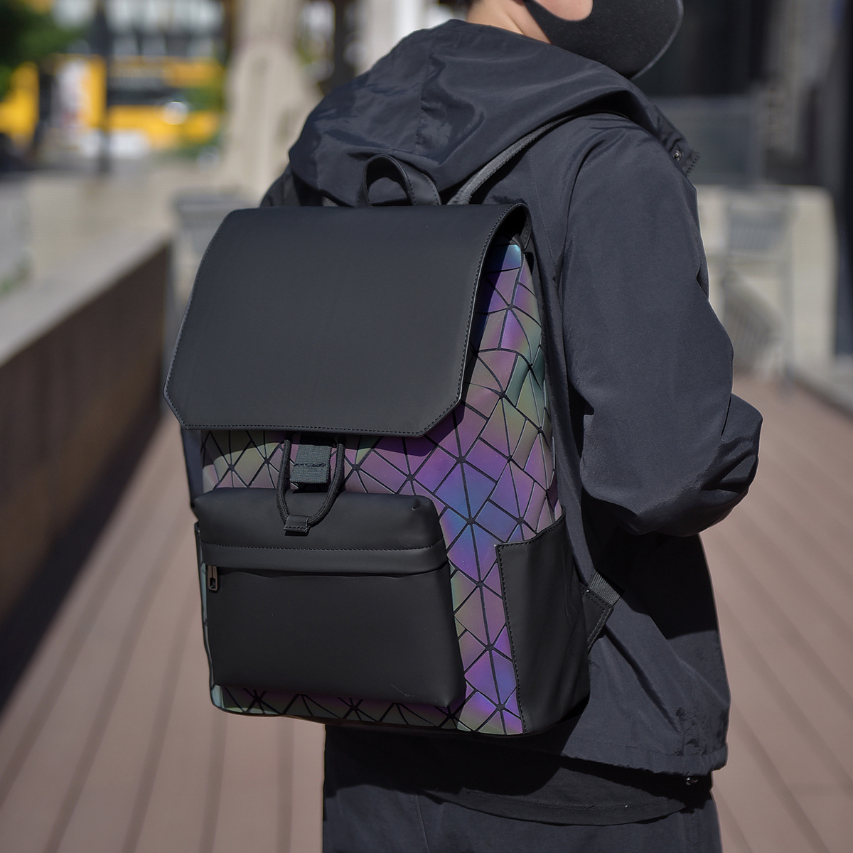 男性用ダイヤモンド型レーザー反射バックパック,学生用ランドセ - Streetwear Brand Backpack のレビューと価格
