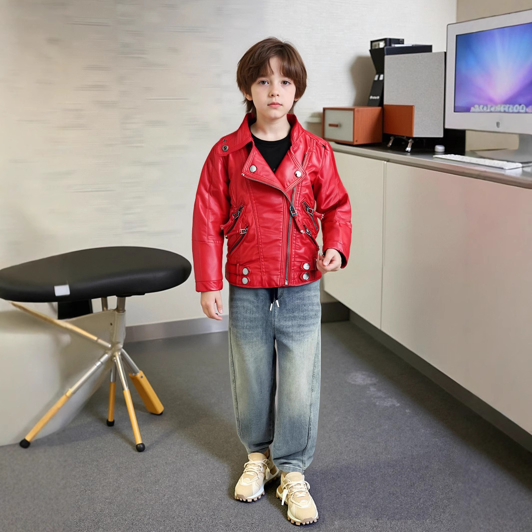 2-12Y 新年男の子女の子レッドロックオートバイ Pu レ - Streetwear Brand Red Logo のレビューと価格