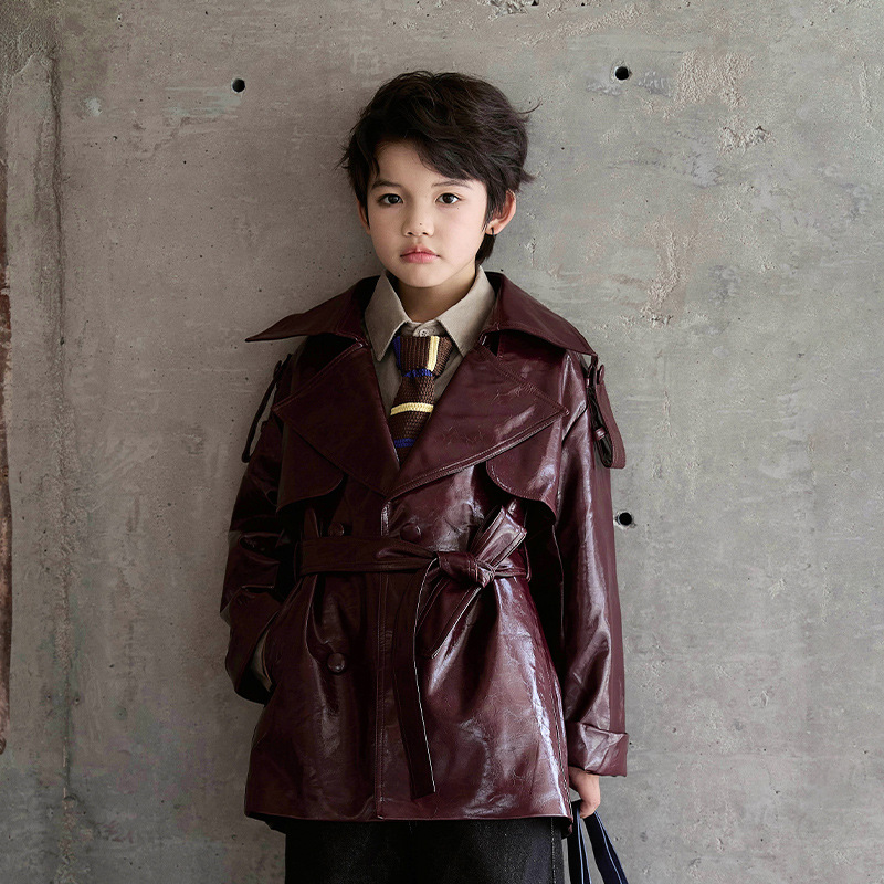 男の子女の子ワインレッドブラックオートバイナノピPUレザージ - Streetwear Brand Red Logo のレビューと価格